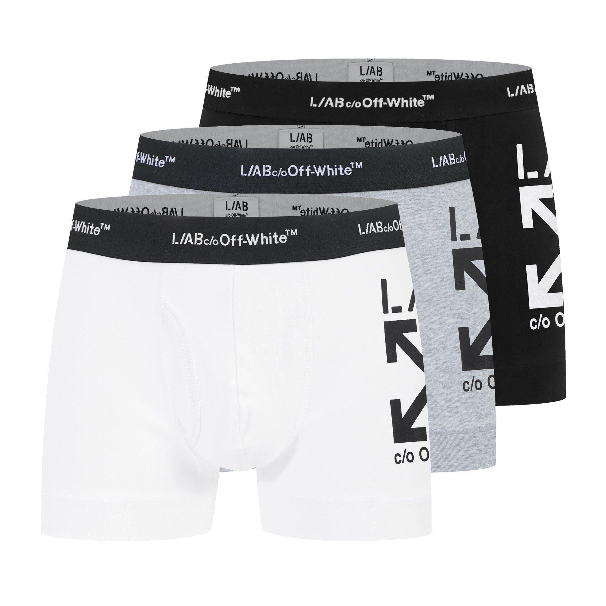L/AB c/o Off-White Men's Horizontal Repeat Big Arrow 3" Trunk With Fly (3 Pack) - Black/White/Grey - BLACK/WHITE/GREY